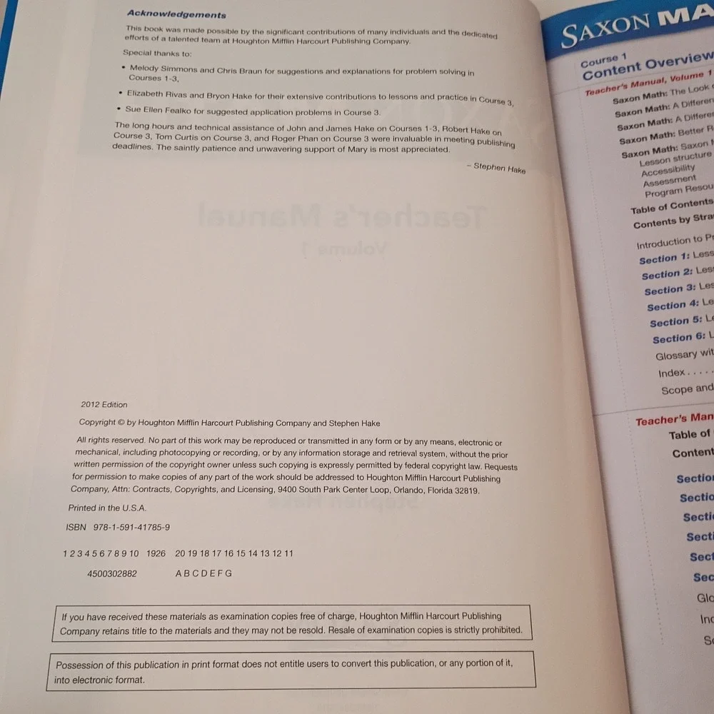 Saxon Math Course 1: Teacher's Manual, Vol. 1 by Stephen Hake, Hardcover